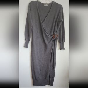 Malibu Bum Long Gray V-neck Wrap Sweater Cardigan Sz M